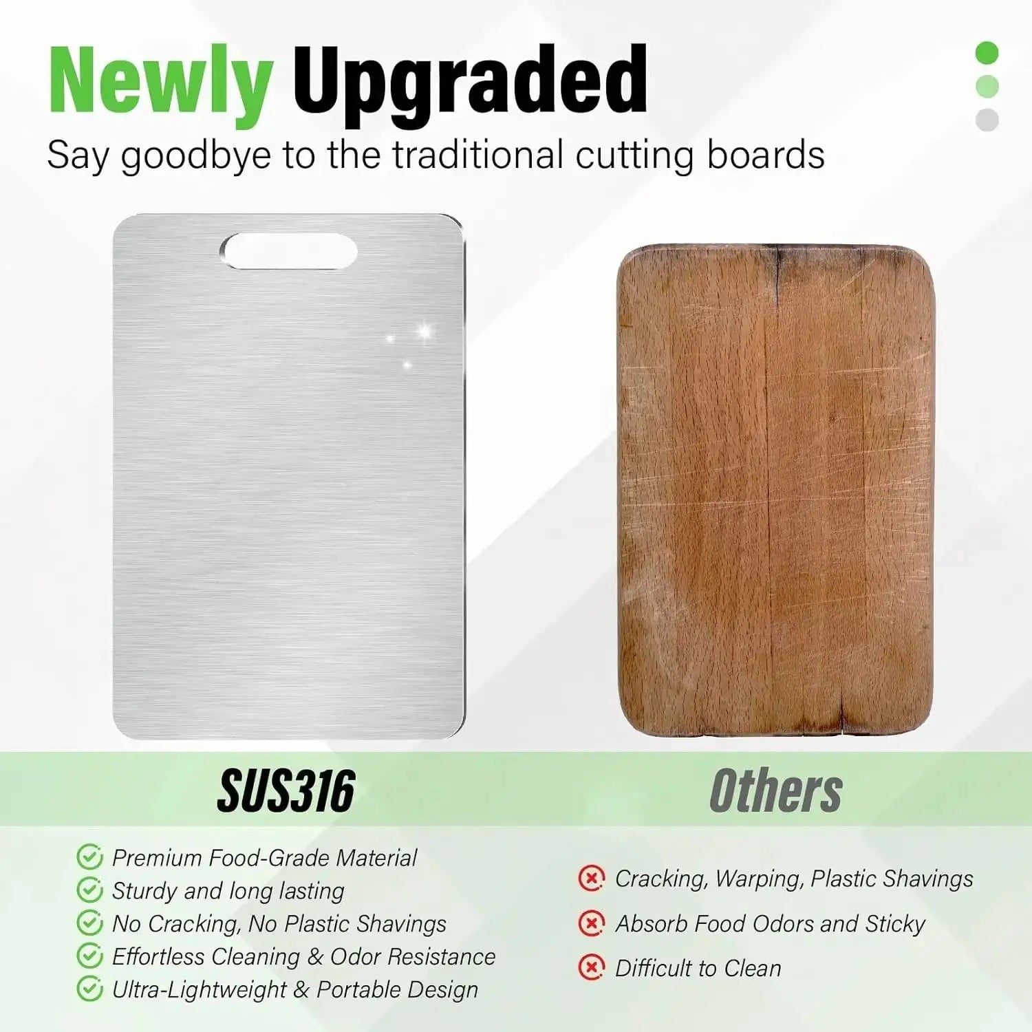 StellarChef Stainless Steel Double Sided Cutting Board Antibacterial Mildew Proof Kitchen Board