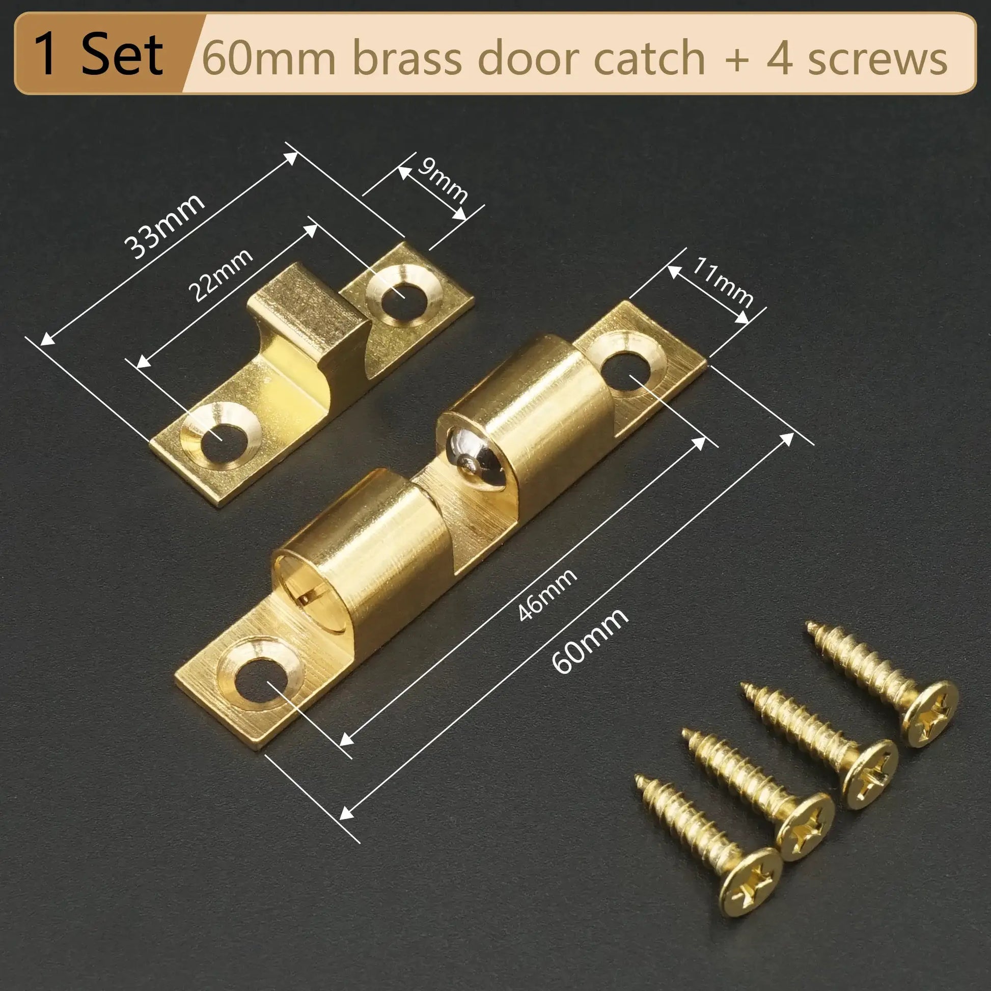 Simples Market brass cabinet door catch set with screws 60mm