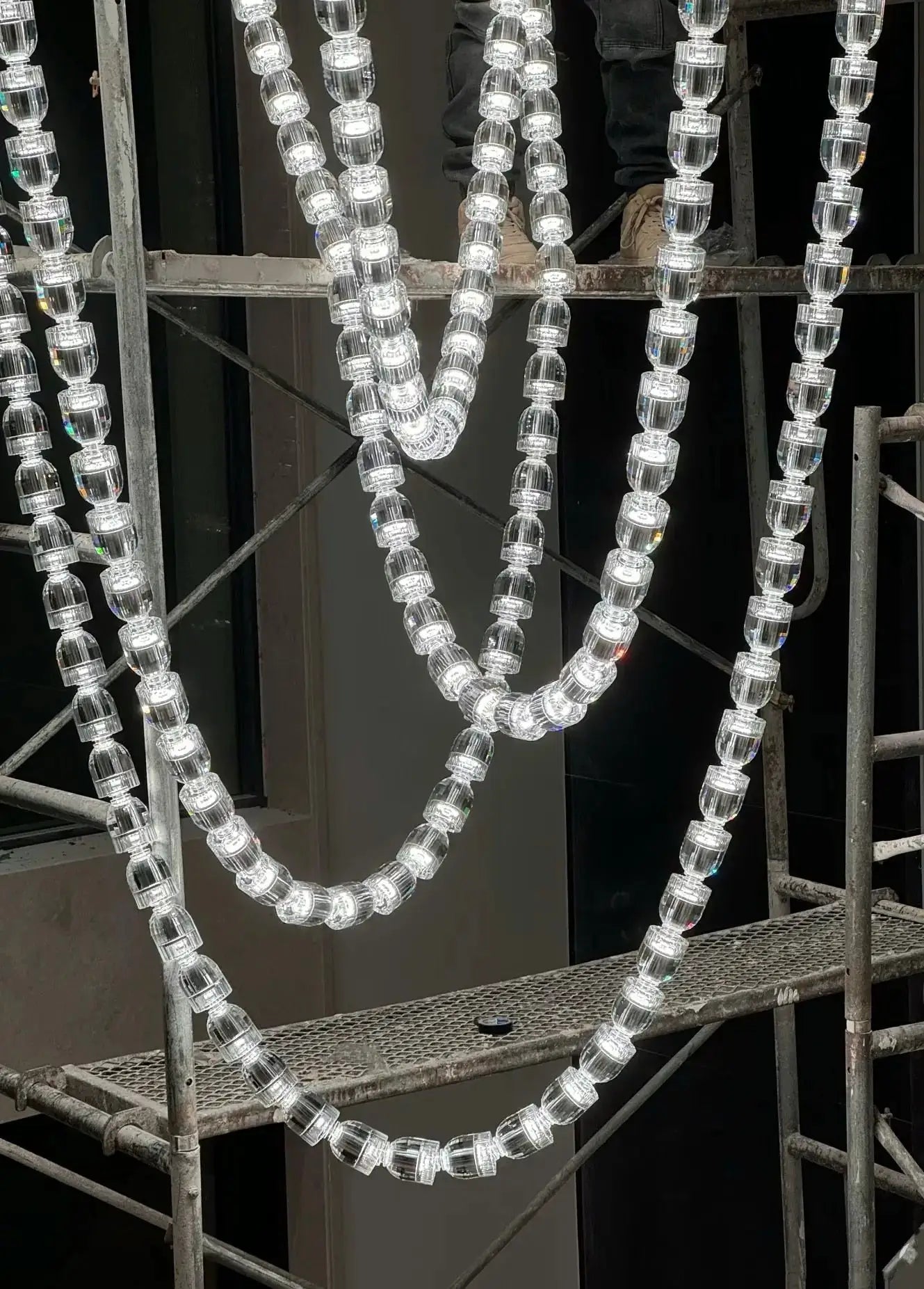 Crystal bead chandelier ceiling light with multi-strand acrylic beads; adjustable length for living room