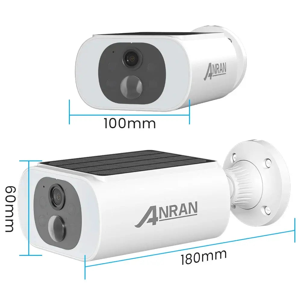 ANRAN outdoor solar security camera with top solar panel, white cylindrical body, floodlight, 3MP, 2.4G WiFi