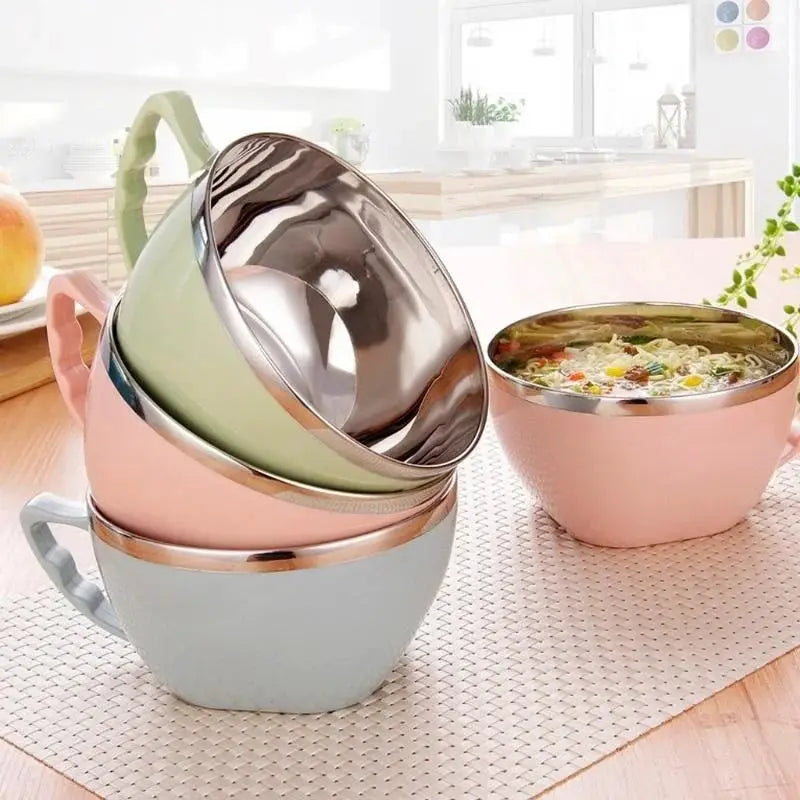 Stainless Steel Bowl With Handle Anti Scalding For Instant Noodles Mixing Bowl Kitchen Tableware Food Accessory