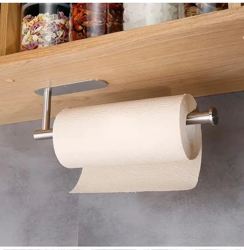 Simples Market under-cabinet kitchen paper towel holder in stainless steel, holds a roll of white towels