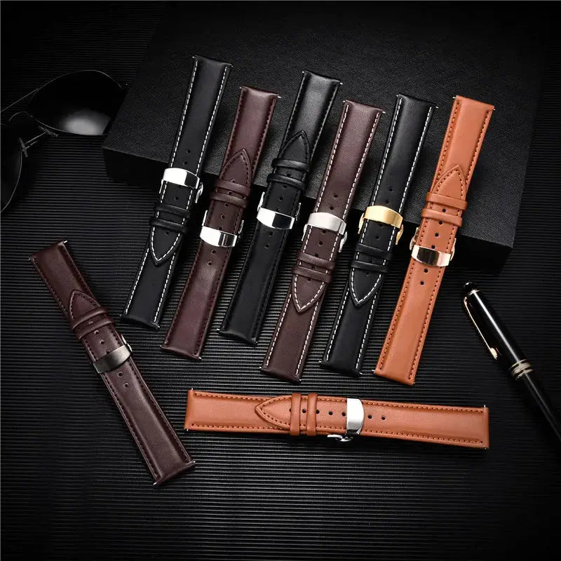 TimberWing Leather Watch Band 18mm 20mm 22mm 24mm Genuine Leather With Stainless Steel Butterfly Buckle Clasp