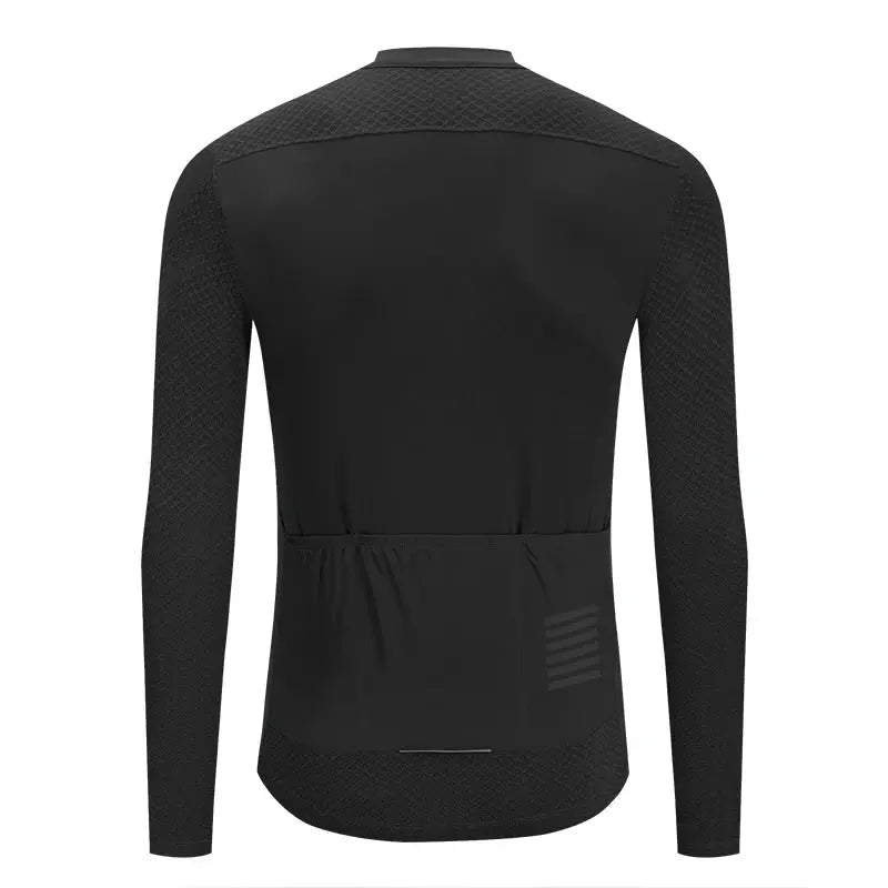 YKYWBIKE men's black long-sleeve cycling jersey with back pockets and mesh sleeves