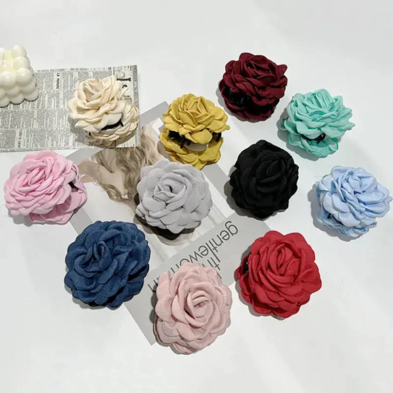 Maison Rose French Fabric Rose Hair Claw Clips Durable Plastic With Delicate Floral Pattern For Women And Girls