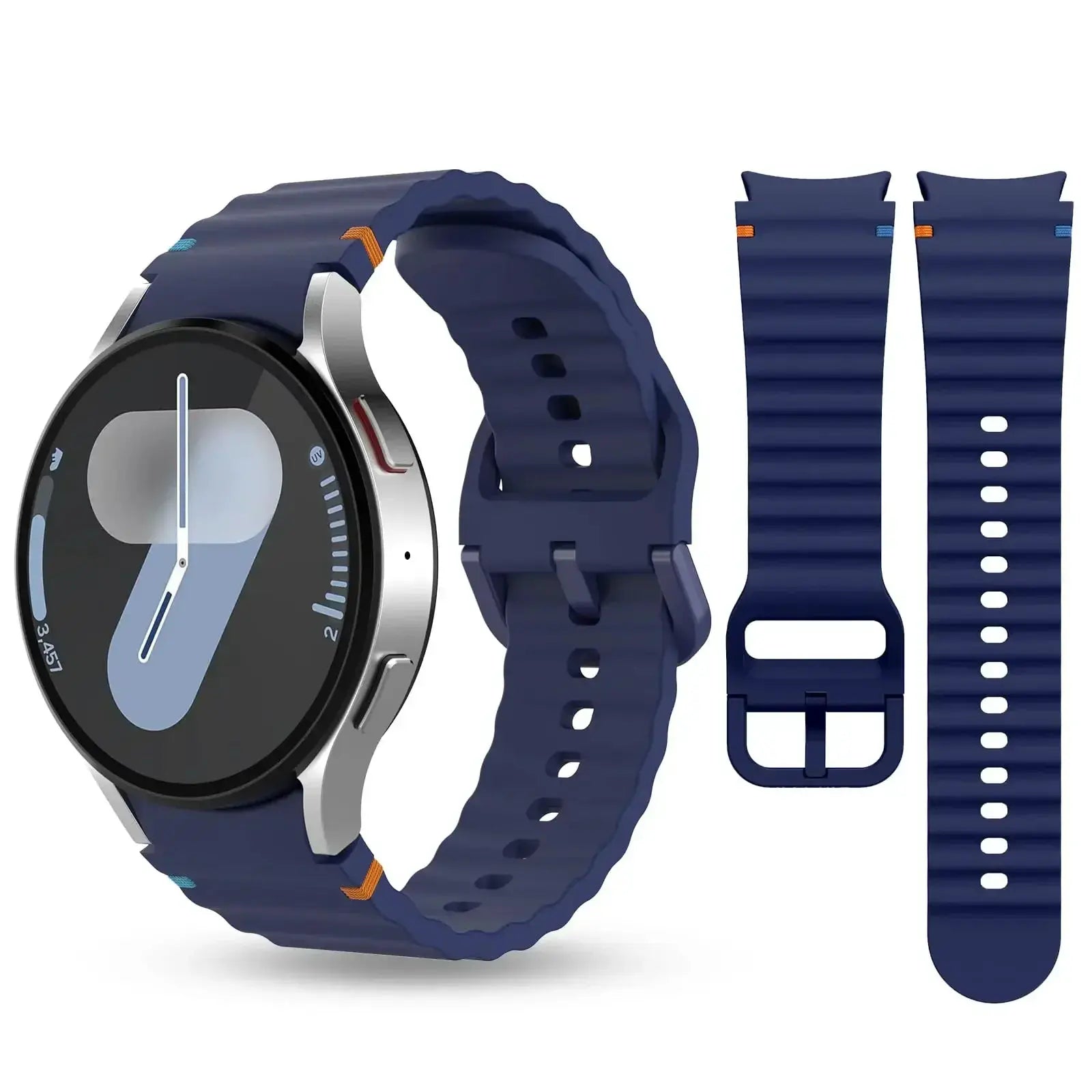 Simples Market silicone watch strap for Samsung Galaxy Watch 7/FE/6/5 Pro 44/40mm navy blue with orange accents