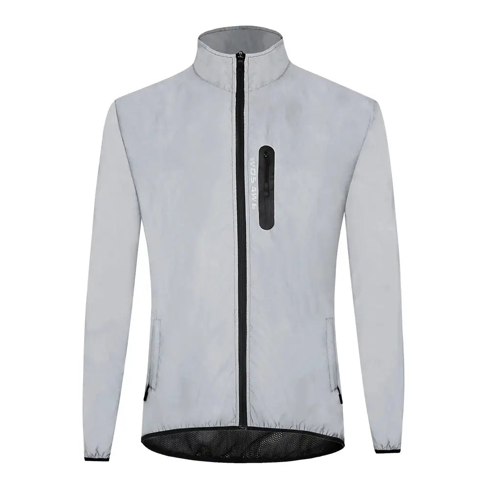 WOSAWE men's fully reflective lightweight windbreaker jacket in light gray with full-zip front