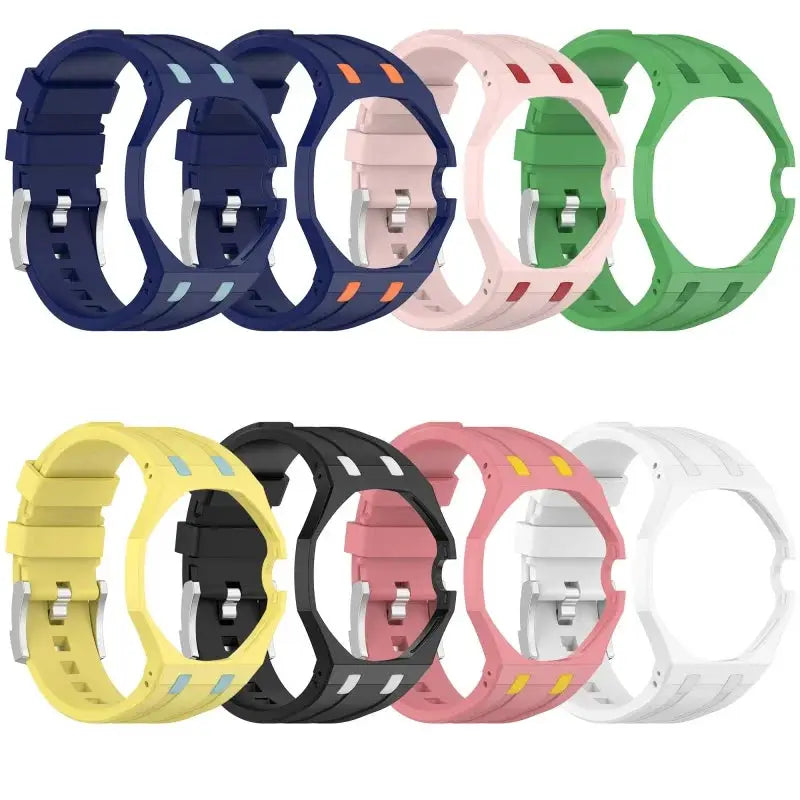 Swatch X AP Royal Pop watch strap set, 9 silicone straps in assorted colors.