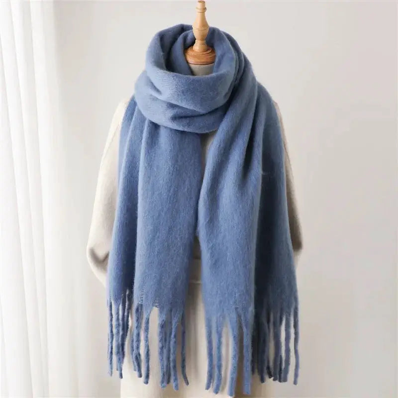 Luxurious Faux Cashmere Winter Scarf for Women Thick Soft Warm Wrap with Tassels