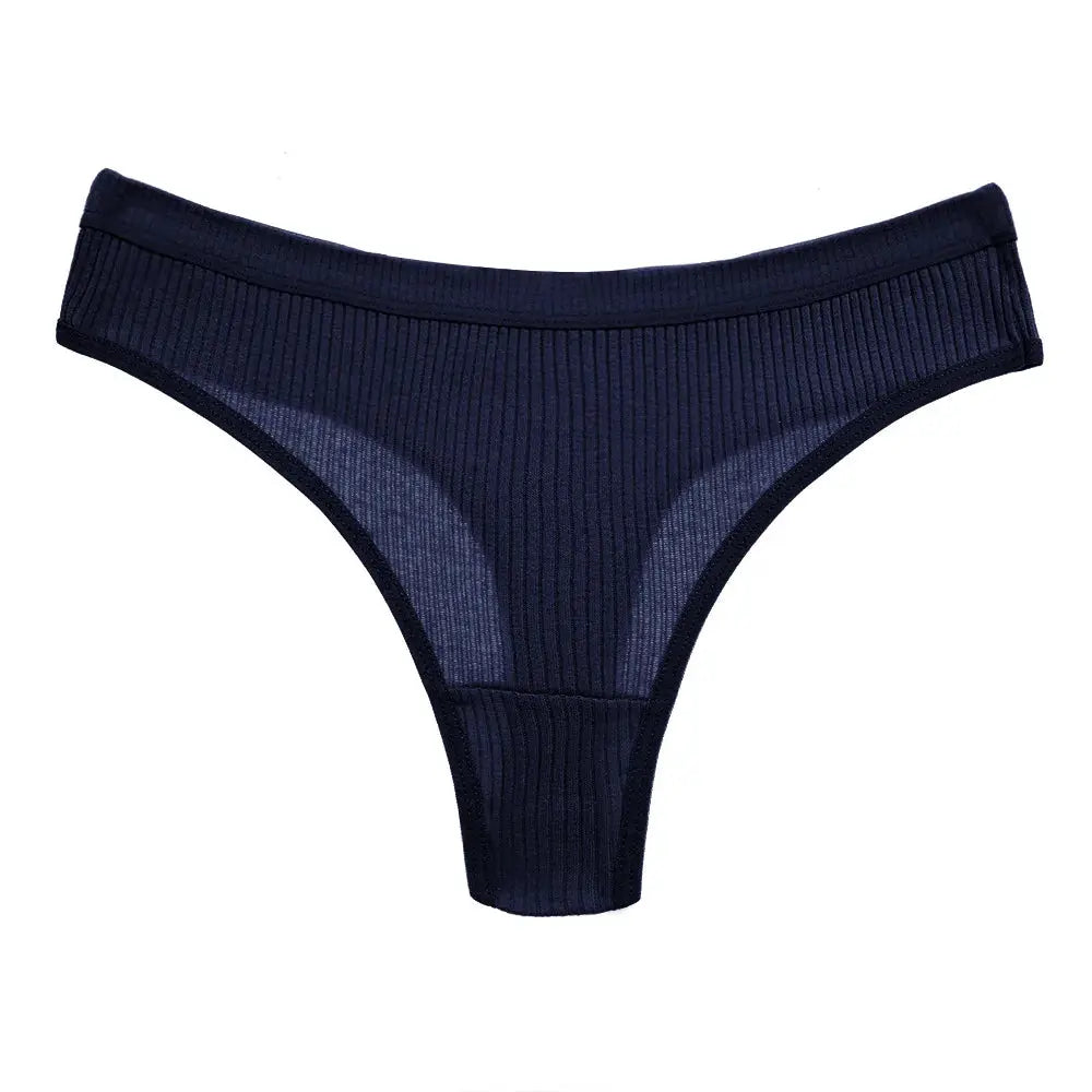 Navy blue ribbed G-string thong underwear for women