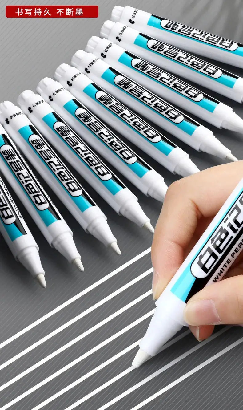 Simples Market set of 10 white paint marker pens with 0.7/1.0/2.5mm tips for wood, glass, plastic, metal