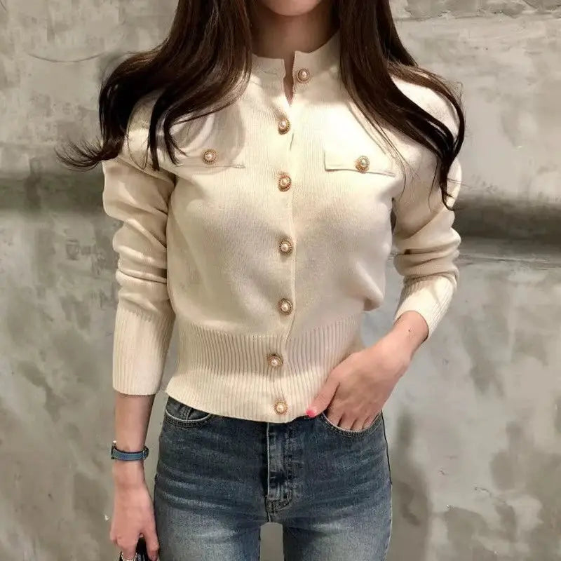 LuxeWeave Autumn Wool Cotton Blend Cardigan Coat For Women Slim Fit With Single Button Closure Knit