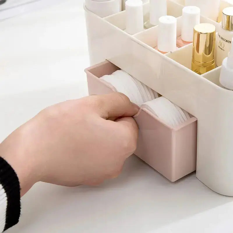 AstraGlow Acrylic Makeup Organizer Storage Box With Drawer For Lipsticks Brushes And Cotton Swabs