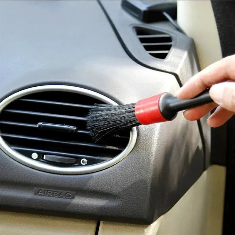 5-piece car detailing brush set with red-handled vent brush for cleaning interior air vents