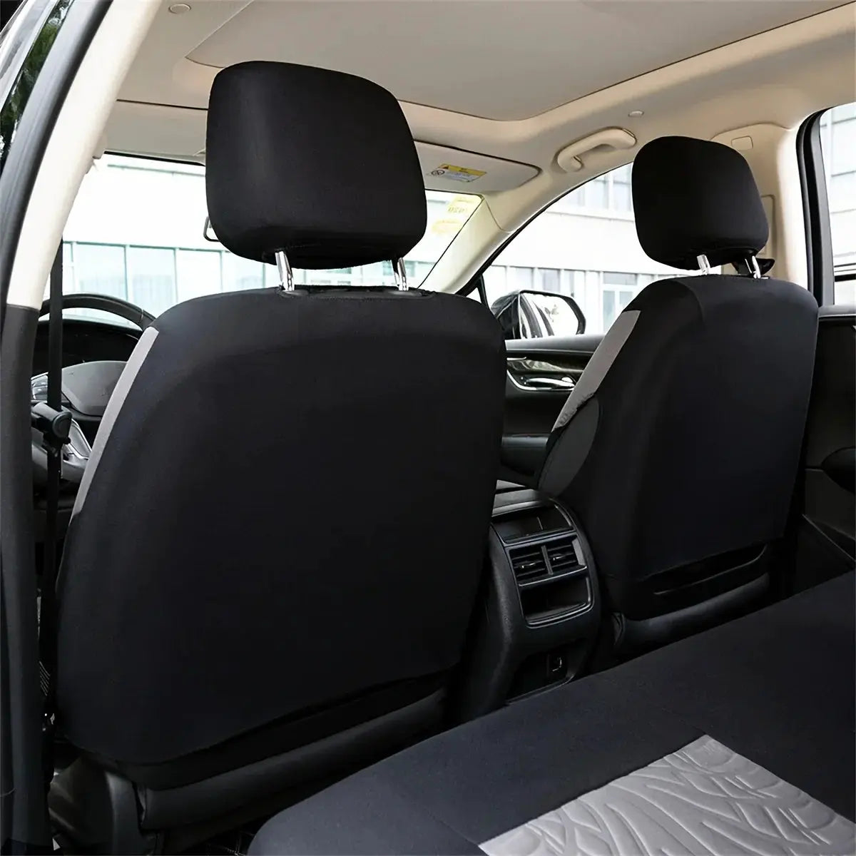 Car seat cover full set with universal fit in black fabric for front and rear seats