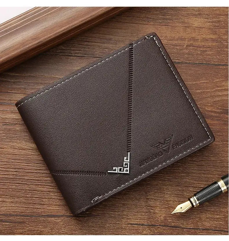 Slim leather wallet for men by Simples Market; brown RFID-blocking bifold front-pocket card holder