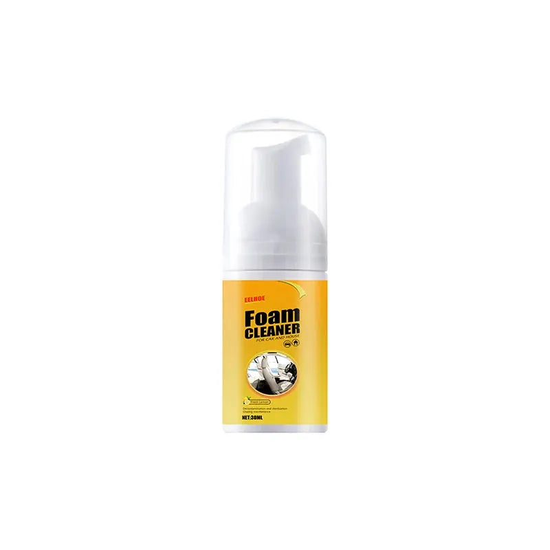 Car foam cleaner spray bottle by Simples Market with yellow label and white pump cap