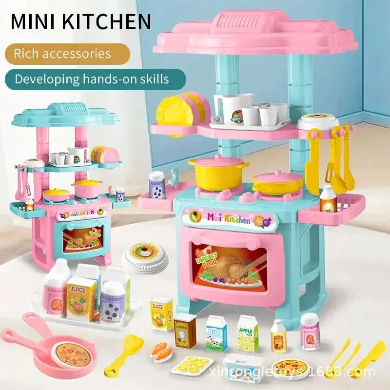 Mini Kitchen Counter Play Set Diy Simulated Cooking Toys With Food Tableware For Pretend Play Gift For Kids