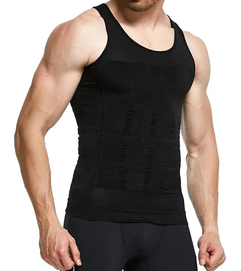 Men's slimming vest in black with waist-cinching compression panels