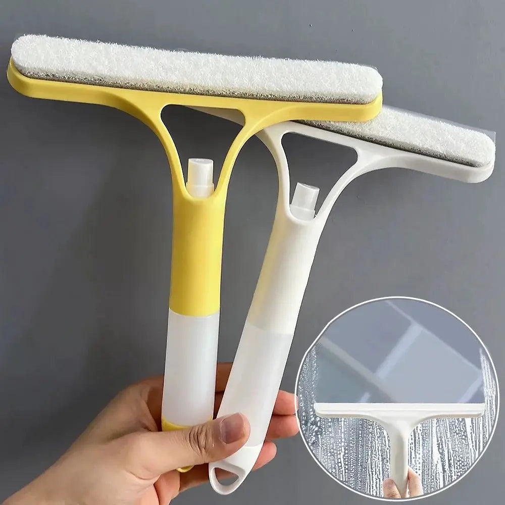 3-in-1 window cleaning squeegees by Simples Market; microfiber pads, yellow and white handles, two-piece set.