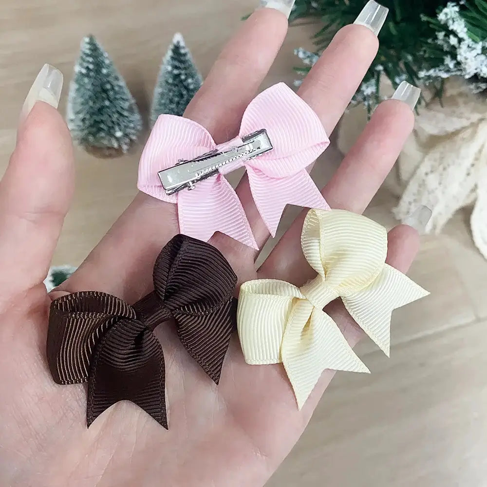 10Pcs Solid Color Kids Bows Hair Clips Set Handmade Ribbon Bowknot Hairpins For Baby Girls New Year Accessories
