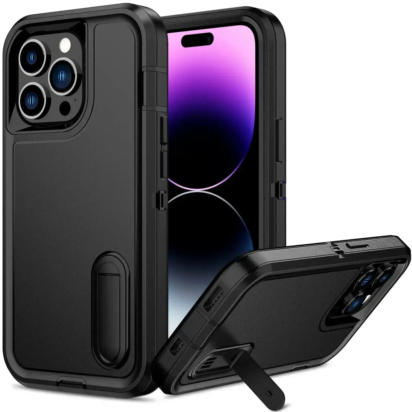Case for iPhone 16/11/13/12/14/15 Pro Max XS XR 8 Plus, rugged black with kickstand by Simples Market