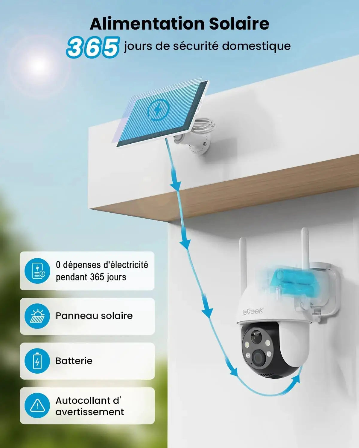 ieGeek 2K 3MP 360° PTZ outdoor solar surveillance camera with PIR motion sensor by Simples Market