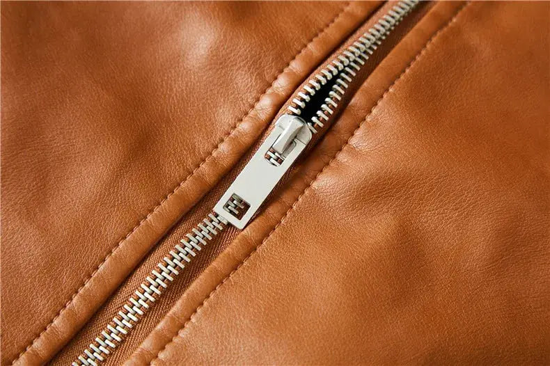 Leather jacket, brown, metal zipper detail