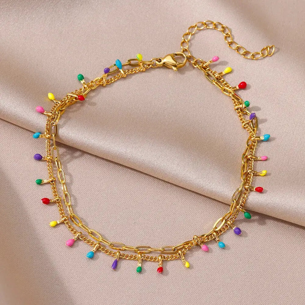 Gold Tone Stainless Steel Imitation Pearl Anklets for Women Beach Jewelry Chain Leg Bracelets Gift