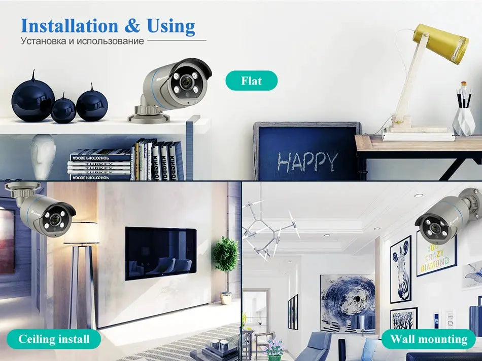 Techage IP security cameras set with 3 cameras; metal housing, outdoor POE, 4K/AI, two-way audio, Simples Market