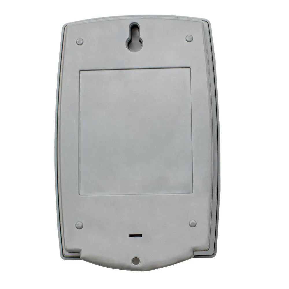 Smart wifi door switch 2CH garage receiver back view, gray plastic with keyhole mount