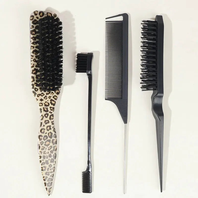 Simples Market five-piece bristle slick-back hair brush set with leopard paddle brush and comb