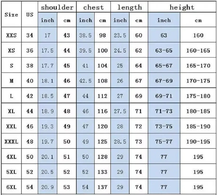 Simples Market men's vest size chart showing shoulder, chest, length and height by size.