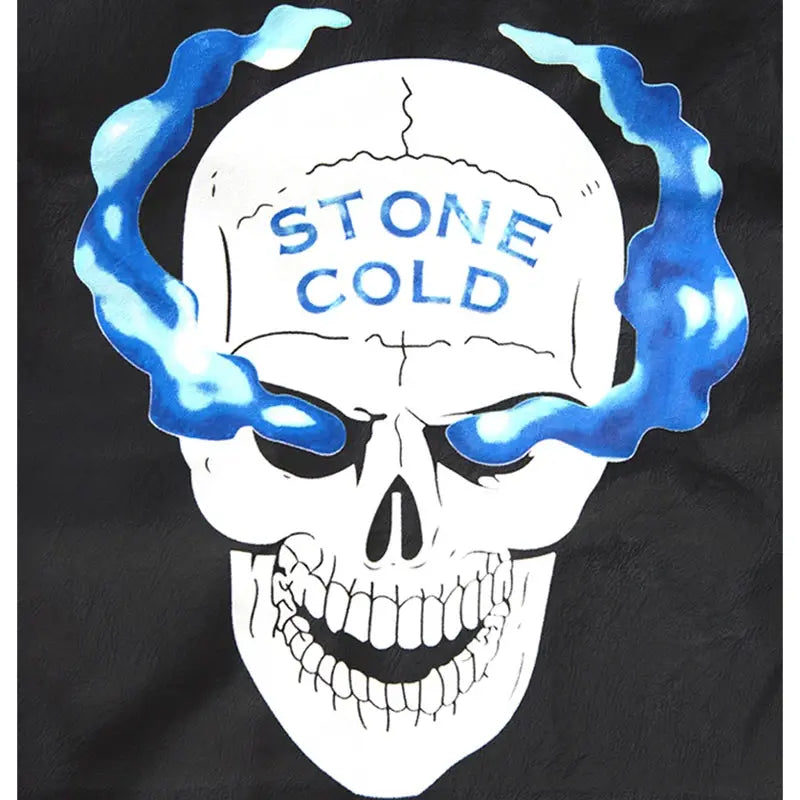 Stone Cold Smoking Skull Vest graphic on black fabric with blue smoke accents