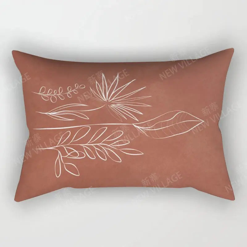 Throw pillow cover, terracotta with white abstract botanical line art, 30x50, Simples Market