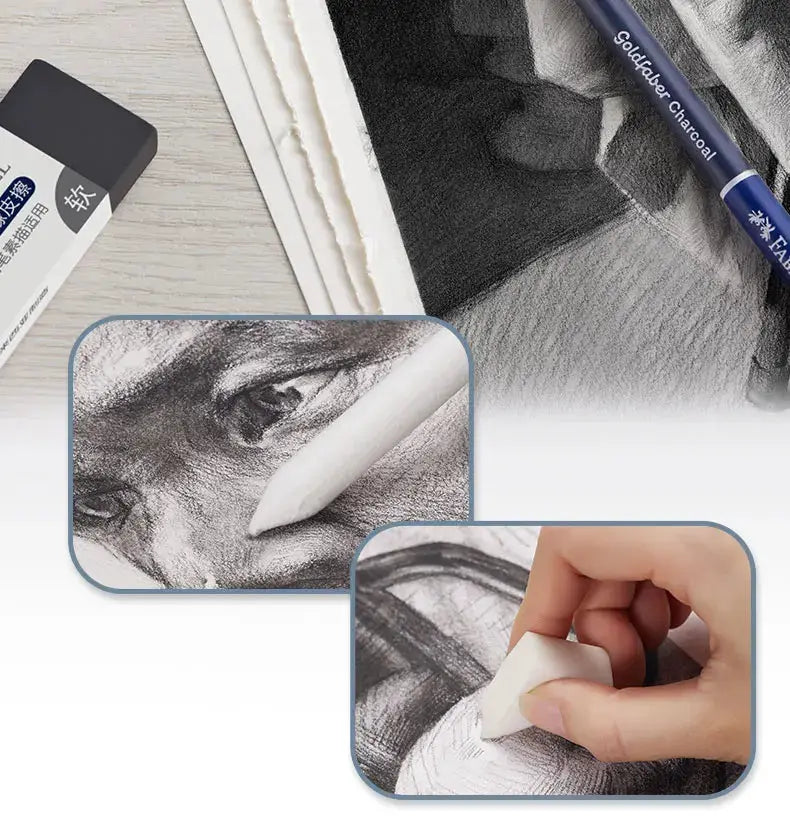 Faber Castell Goldfaber charcoal graphite sketch set, 5–6 pcs with EX-Soft to Hard pencils