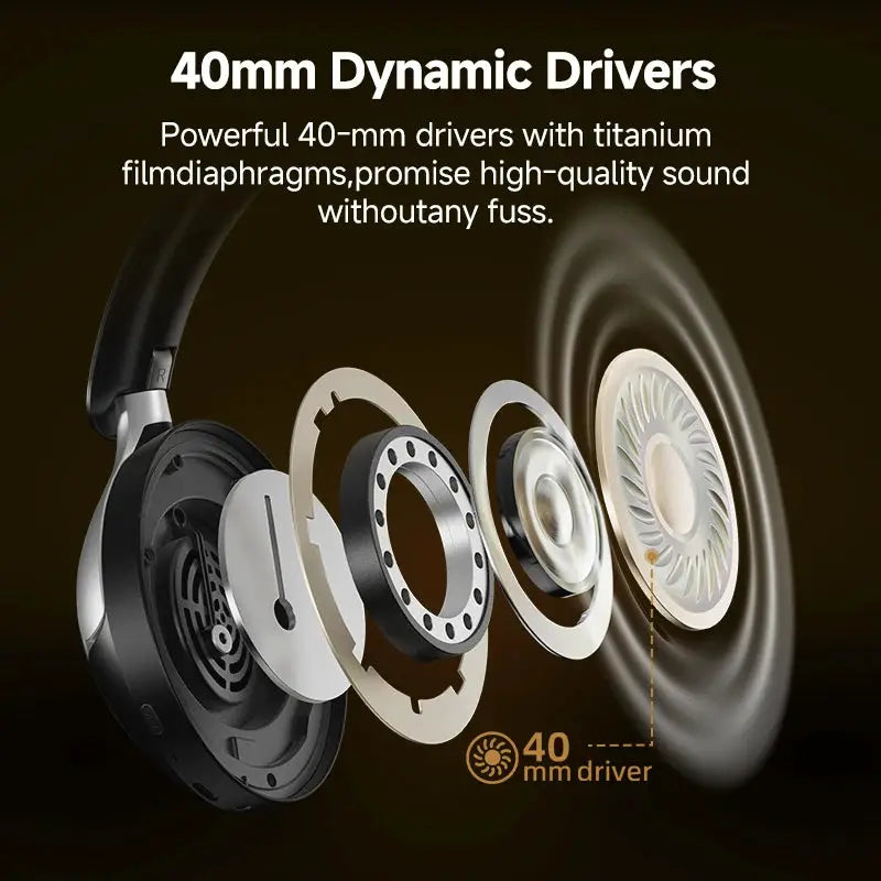 QCY H3 Pro ANC wireless headphones, black over-ear with 40mm dynamic drivers