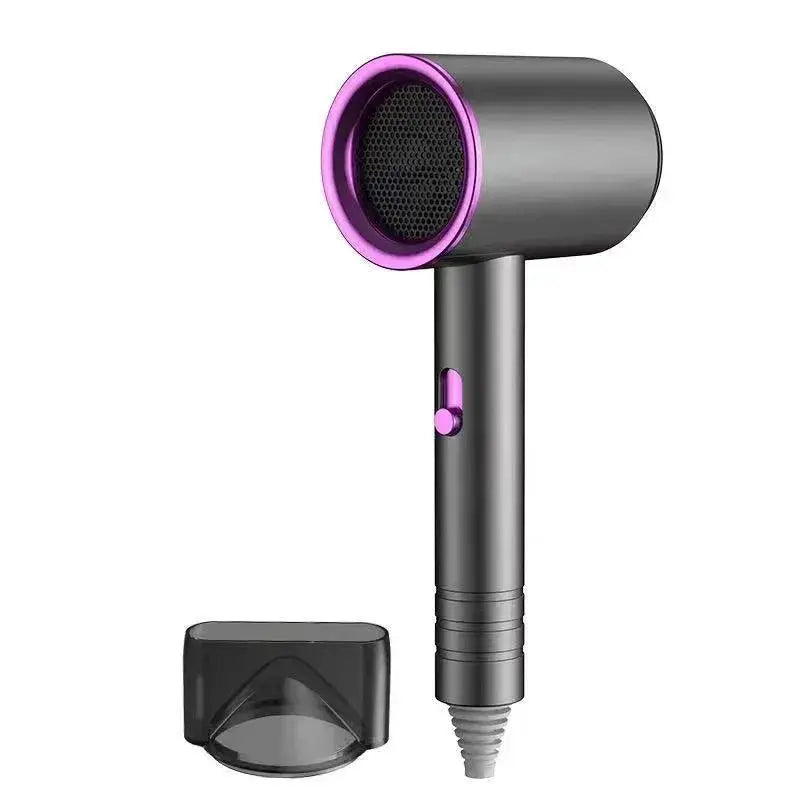 2000W salon professional hair dryer with negative ionic tech, purple accents, gray body, includes concentrator nozzle