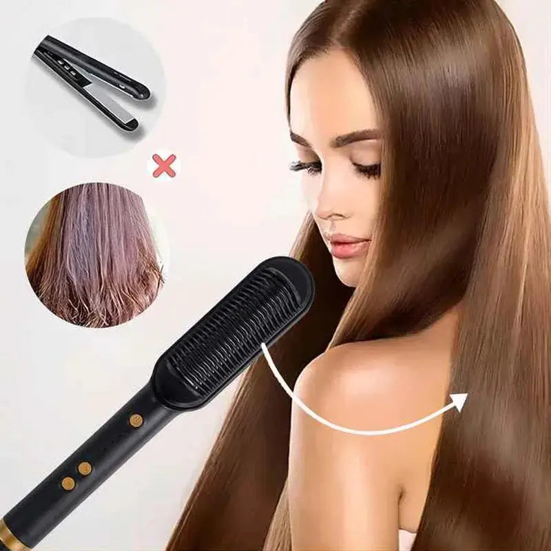 Electric Hair Straightener Brush With Ceramic Plates Fast Heating And Temperature Control For Safe Styling