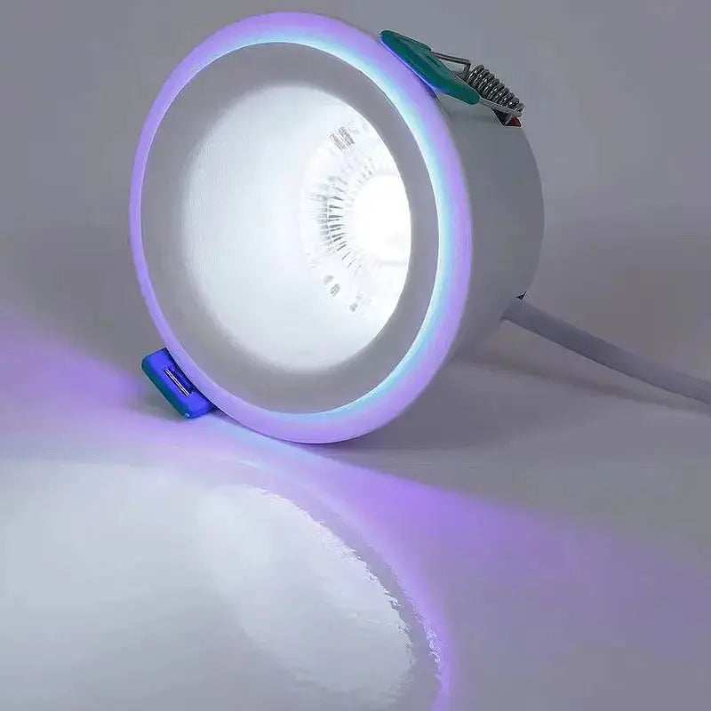 LED downlight recessed ceiling spotlight with purple glow, 9W, RGB color adjustable via switch, AC220-230V.