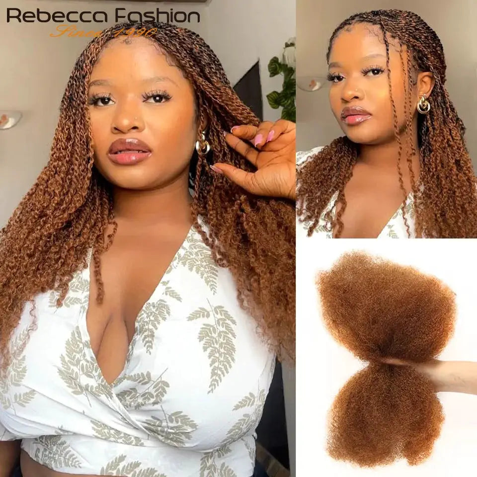 Afro Kinky Curly bulk human hair for braiding by Simples Market, copper-brown Remy bulk hair, 2 bundles