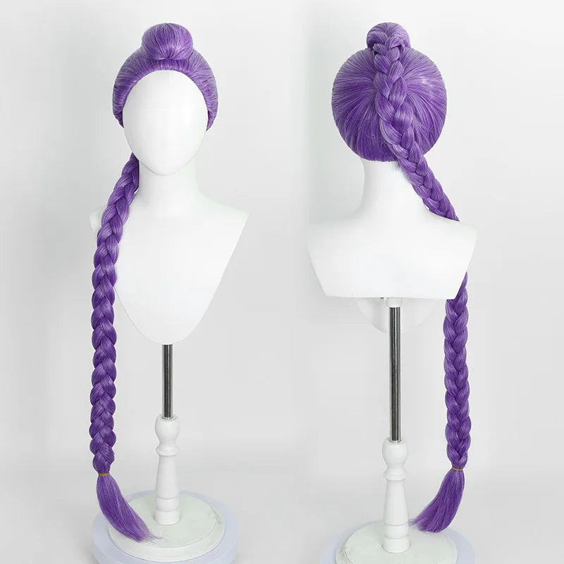 Cosplay wig by Simples Market, purple synthetic long braided wig with top bun