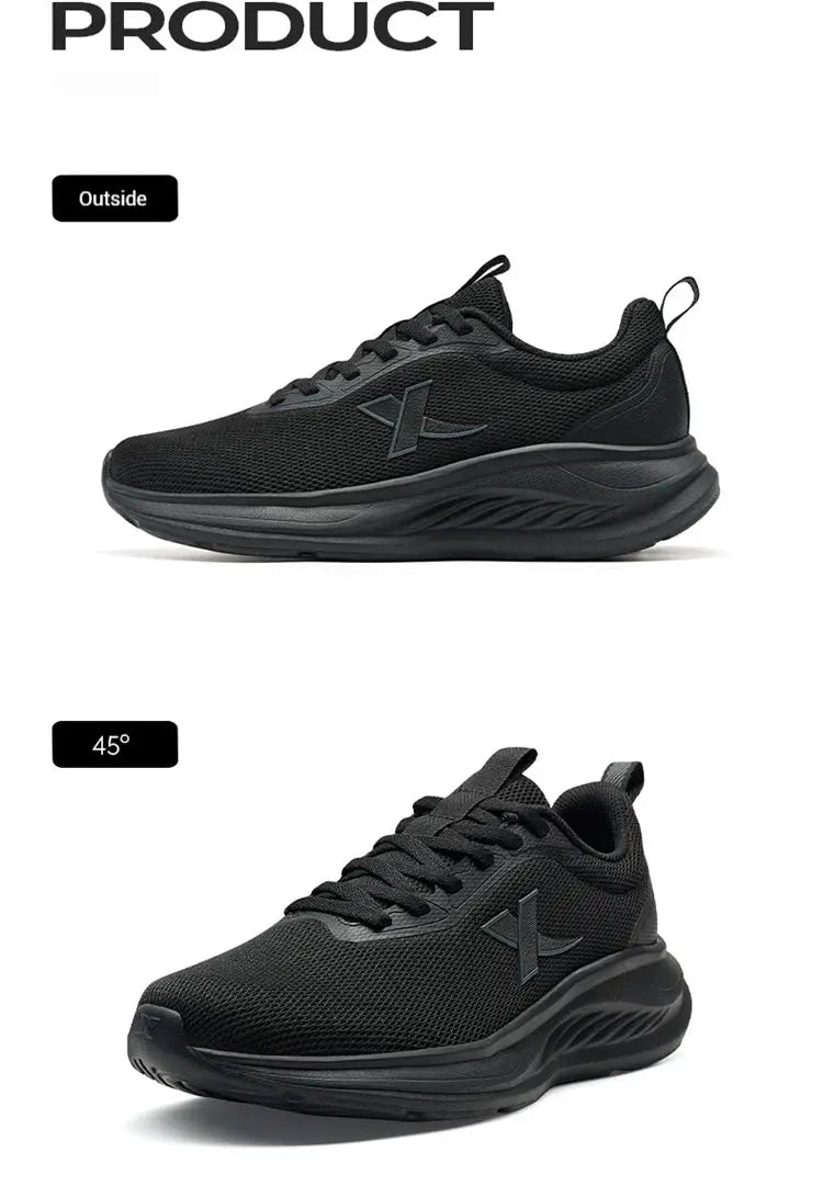 Xtep men's black mesh running shoes, lightweight with shock-absorbing soft sole