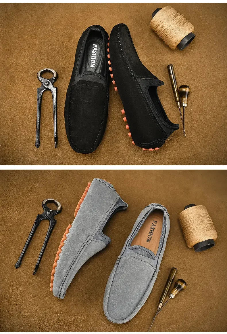 Simples Market men's driving shoes, black and gray suede loafers (2 pairs)