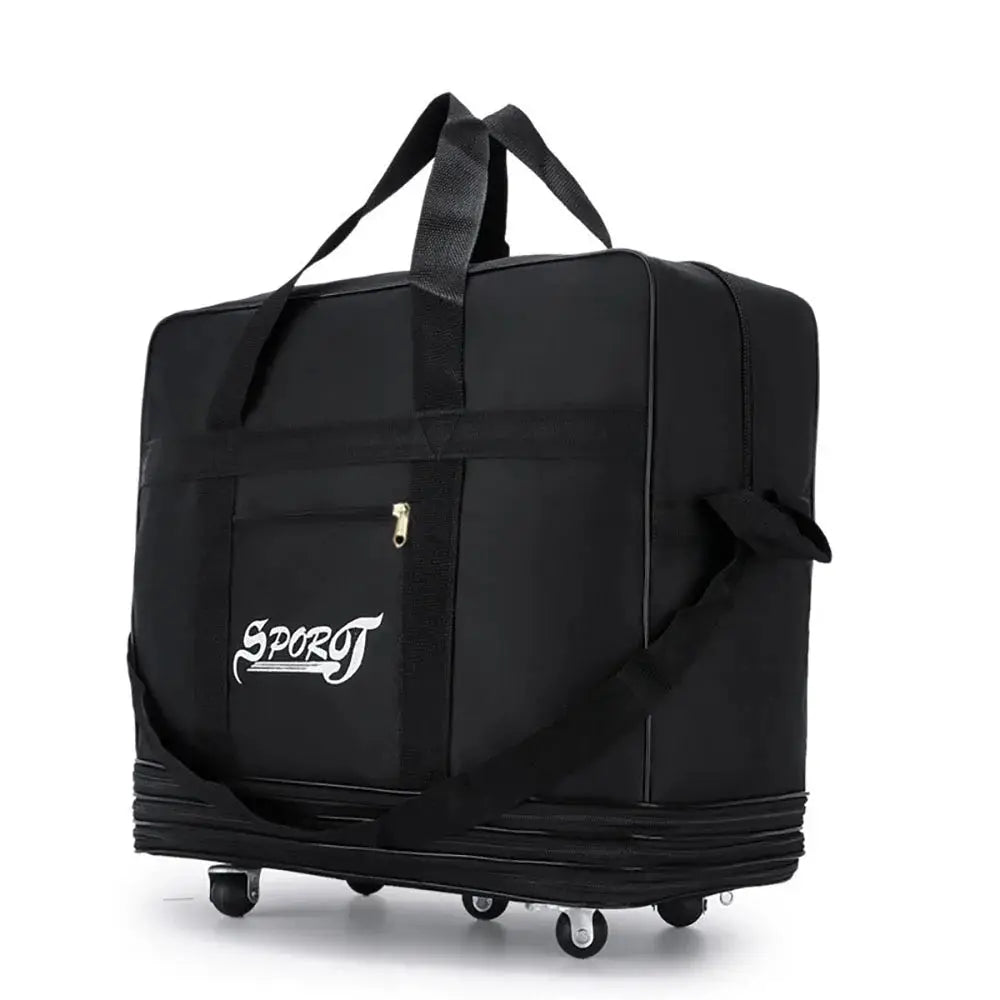 Wheeled travel bag by SPORT in black with handles; expandable trolley luggage for weekend trips