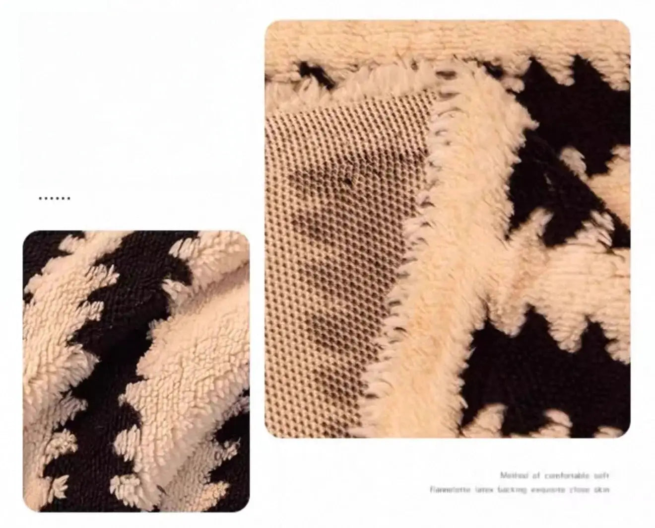 Thicken Warm Jacquard Fleece Sofa Blanket beige and black geometric pattern, large.