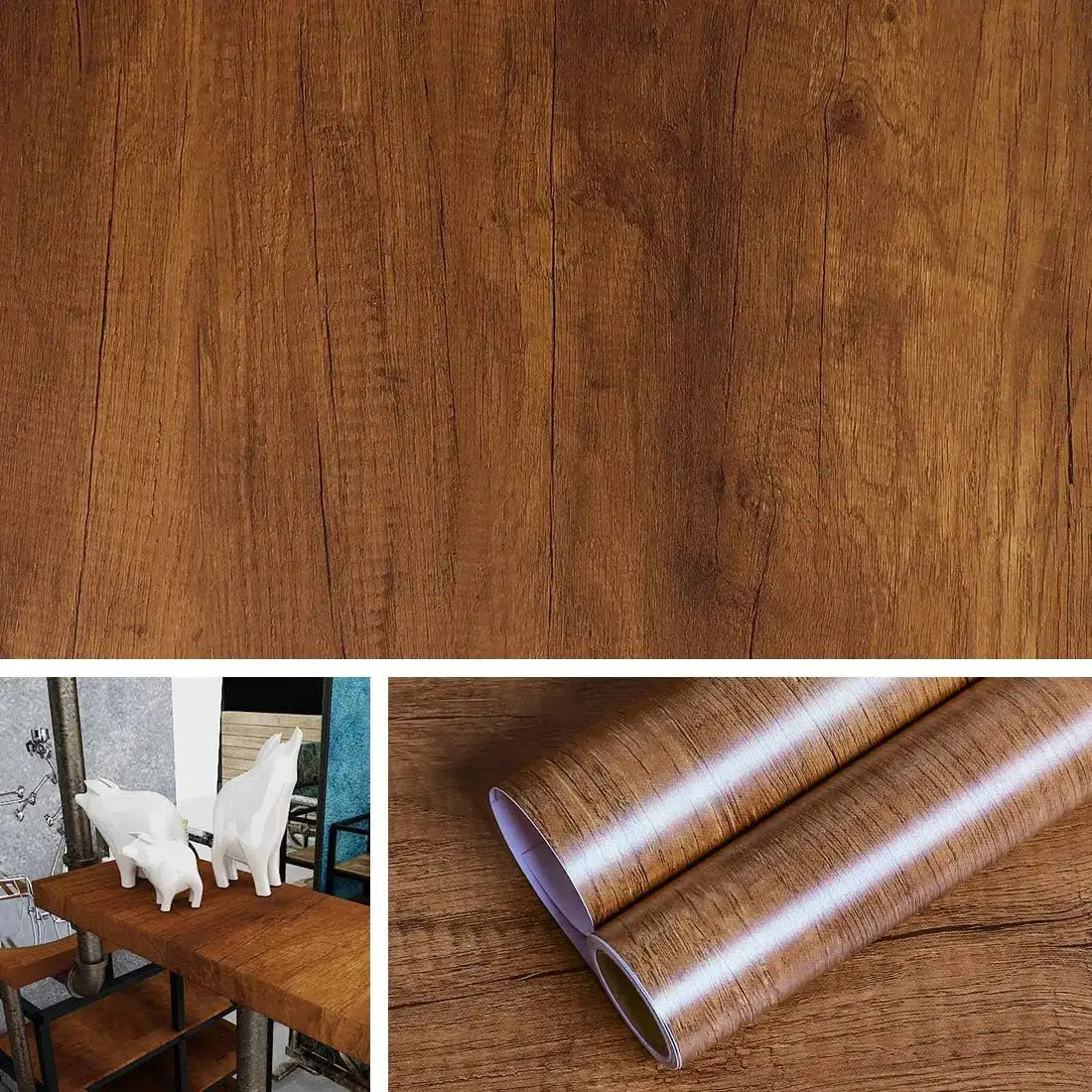 NovaDecor Wood Grain Vinyl Wallpaper Roll Waterproof Self Adhesive For Easy Furniture And Cabinet Updates