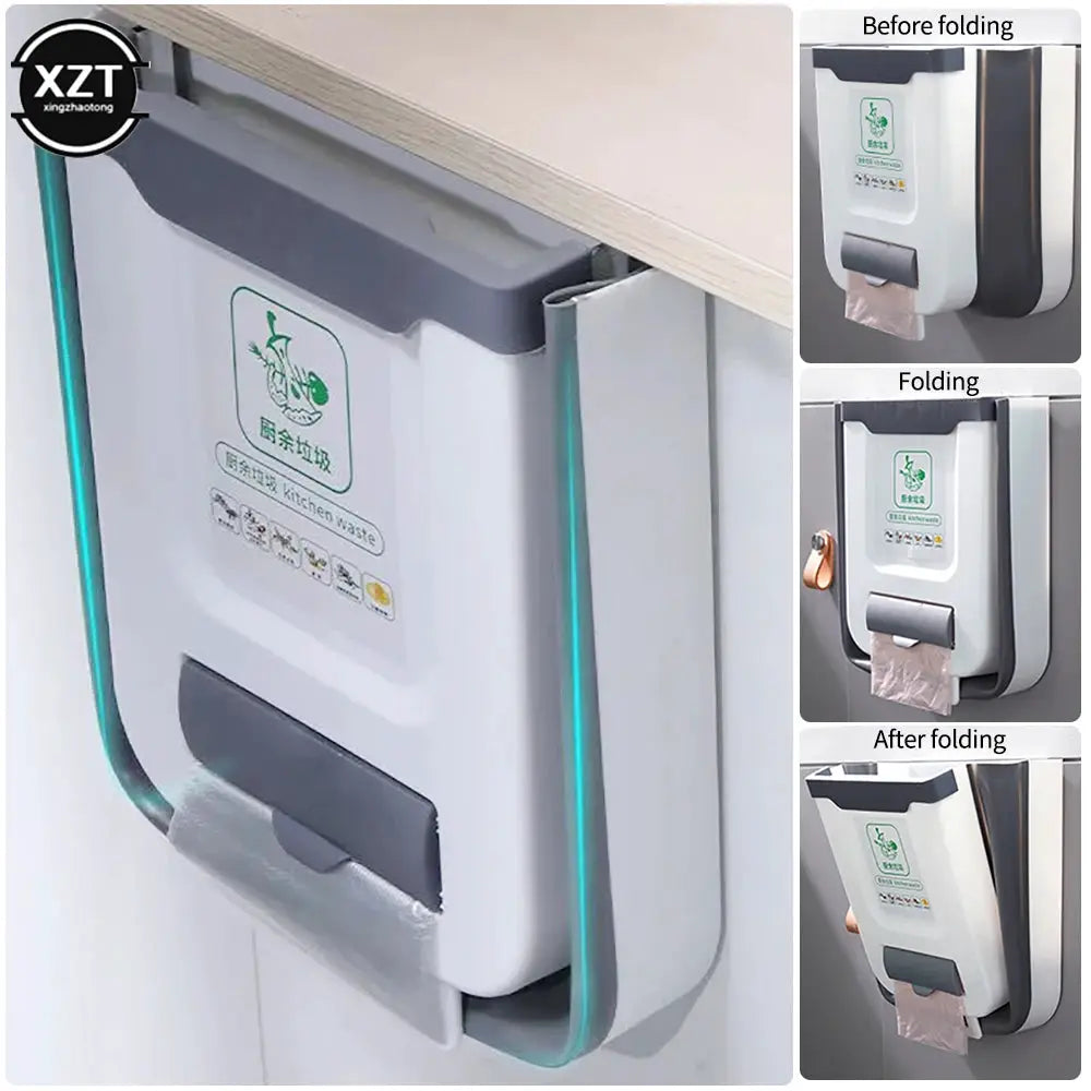 Folding Trash Can Kitchen Wall Mounted And Cabinet Door Mounted Space Saving Trash Bin For Kitchen And Vehicle