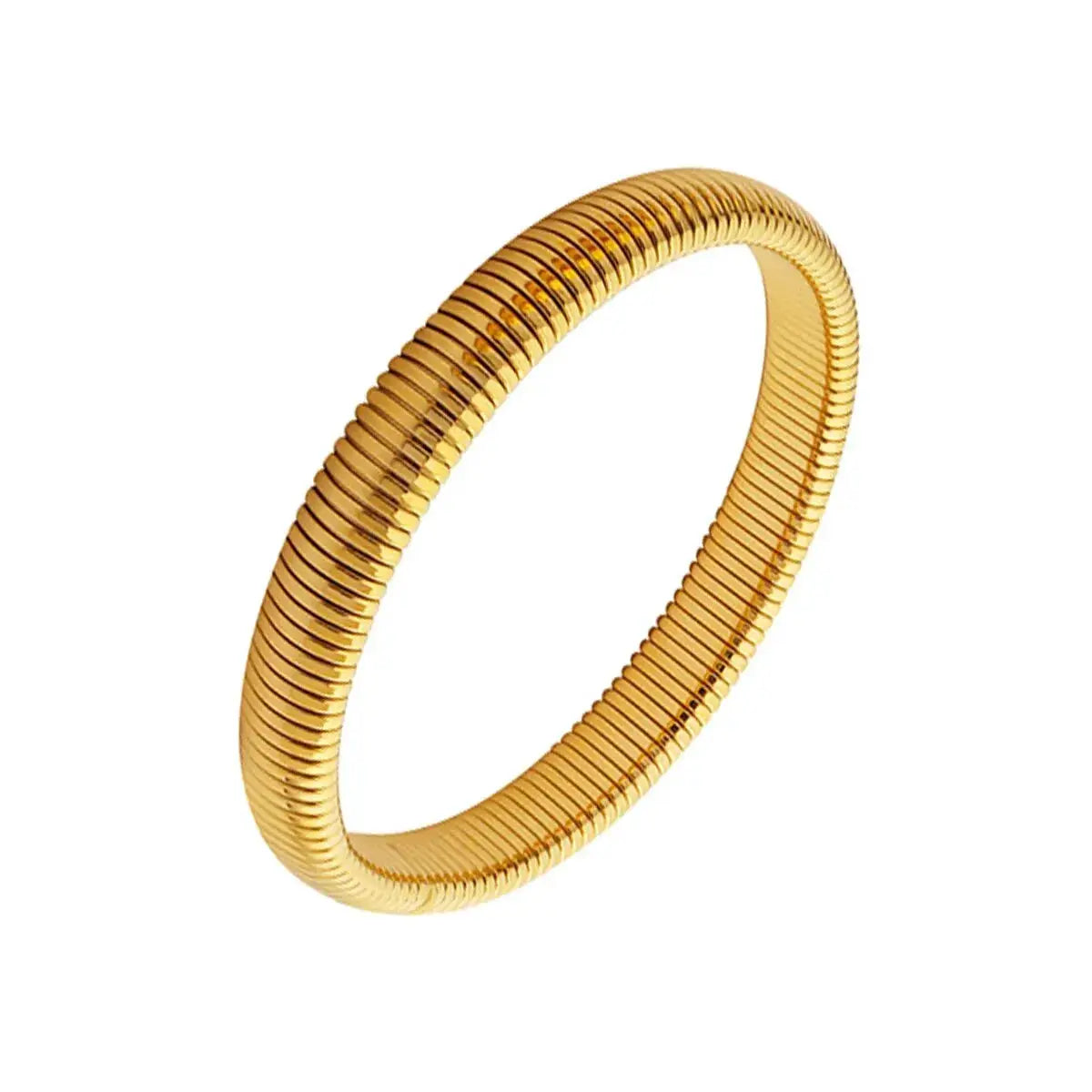 Waterproof Stainless Steel Retro Elastic Thick Metal Polish Bracelet 18K Gold Plated Unisex Jewelry For Men Women