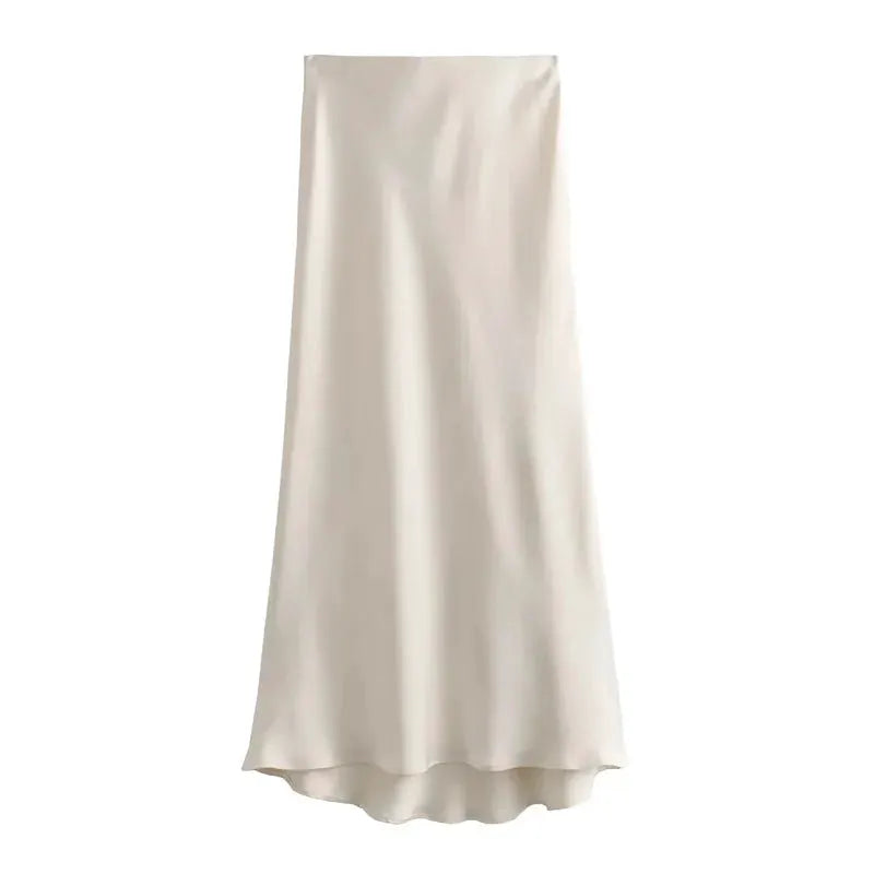 Mujer Satin High Waist Midi Skirt For Office Wear And Summer Essential For Women